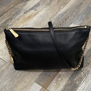 Leather Michael Kors Black Crossbody Bag with Gold Chain